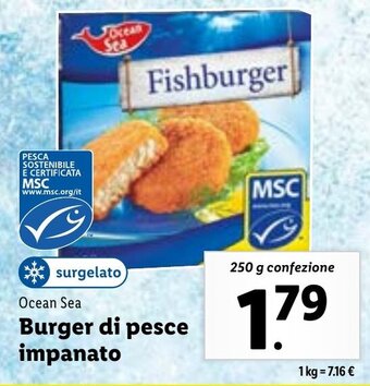 Lidl Ocean Sea Burger di pesce impanato 250 g confezione offerta