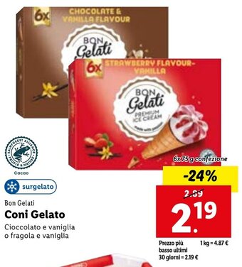 Lidl Bon Gelati Coni Gelato 6x75 g confezione offerta