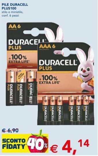 Esselunga PILE DURACELL PLUS100 stilo o ministilo, conf. 6 pezzi offerta