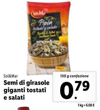 Lidl Sol&Mar Semi di girasole giganti tostati e salati 130 g confezione offerta