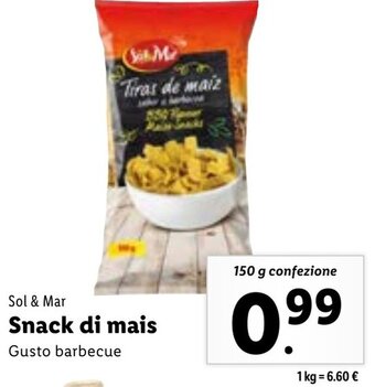 Lidl Sol & Mar Snack di mais 150 g confezione offerta