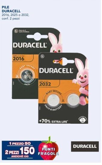 Esselunga PILE DURACELL 2016, 2025 o 2032, conf. 2 pezzi offerta