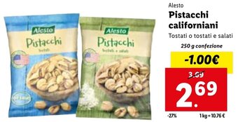 Lidl Alesto Pistacchi californiani 250 g confezione offerta