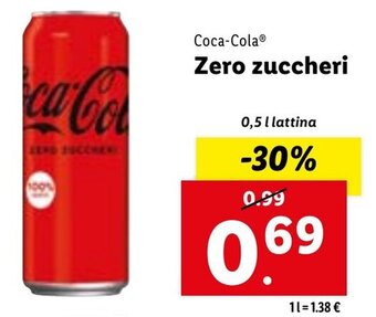 Lidl Coca-Cola Zero zuccheri 0,5 l lattina offerta