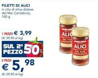 Esselunga FILETTI DI ALICI in olio di oliva distese del Mar Cantabrico, 100 g offerta