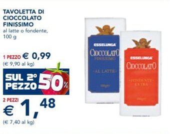 Esselunga TAVOLETTA DI CIOCCOLATO FINISSIMO al latte o fondente, 100 g offerta