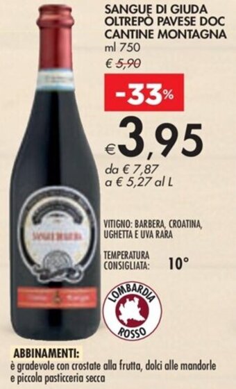 Bennet SANGUE DI GIUDA OLTREPÒ PAVESE DOC CANTINE MONTAGNA ml 750 offerta