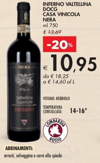 Bennet INFERNO VALTELLINA DOCG CASA VINICOLA NERA ml 750 offerta