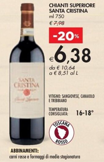 Bennet CHIANTI SUPERIORE SANTA CRISTINA ml 750 offerta