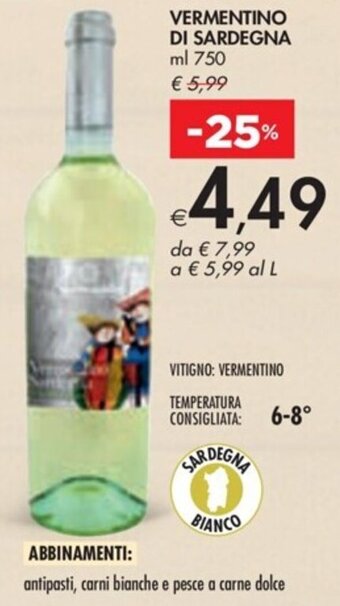 Bennet VERMENTINO DI SARDEGNA ml 750 offerta