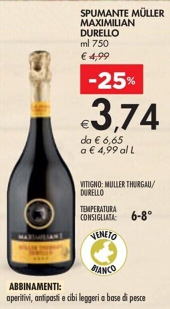Bennet SPUMANTE MÜLLER MAXIMILIAN DURELLO ml 750 offerta