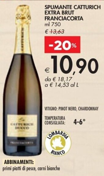 Bennet SPUMANTE CATTURICH EXTRA BRUT FRANCIACORTA ml 750 offerta