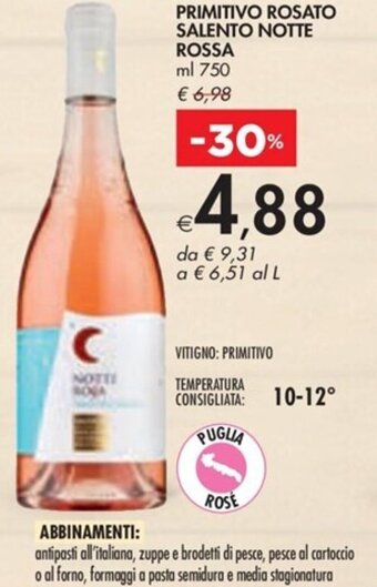 Bennet PRIMITIVO ROSATO SALENTO NOTTE ROSSA ml 750 offerta