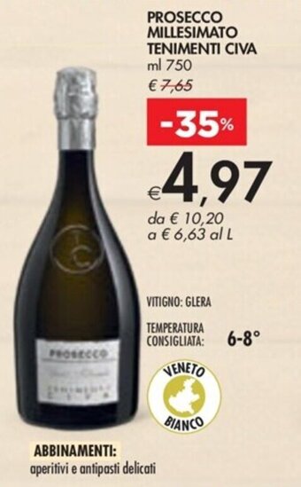 Bennet PROSECCO MILLESIMATO TENIMENTI CIVA ml 750 offerta