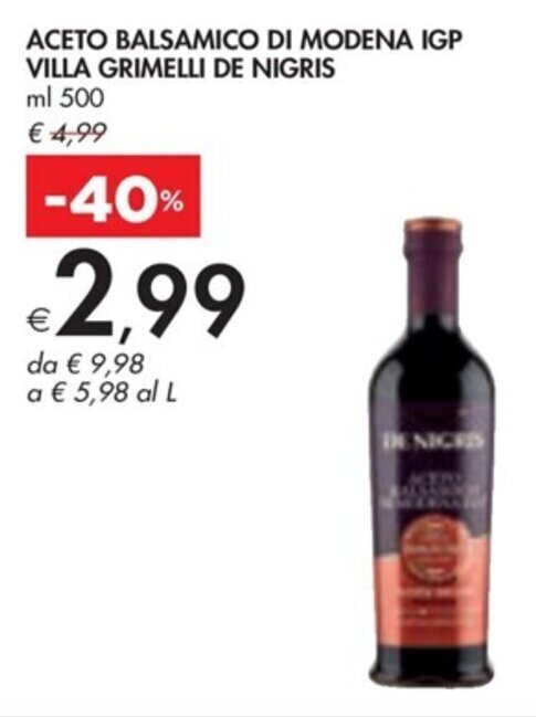 Bennet ACETO BALSAMICO DI MODENA IGP VILLA GRIMELLI DE NIGRIS ml 500 offerta