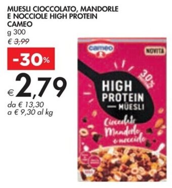 Bennet MUESLI CIOCCOLATO, MANDORLE E NOCCIOLE HIGH PROTEIN CAMEO g 300 offerta