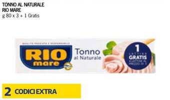 Bennet TONNO AL NATURALE RIO MARE g 80 x 3 + 1 Gratis offerta
