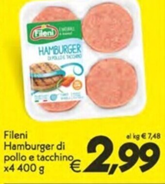 Fileni Hamburger di pollo e tacchino x4 400 g