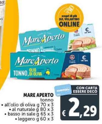 Deco Supermercati MARE APERTO tonno all'olio di oliva g 70 x 3 offerta