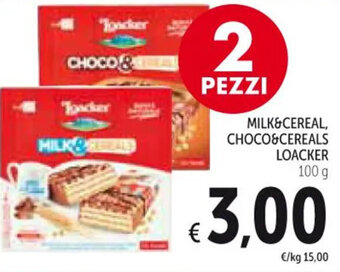 Spazio Conad MILK&CEREAL, CHOCO&CEREALS LOACKER 100 g offerta