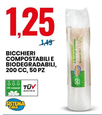 Eurospin BICCHIERI COMPOSTABILI E BIODEGRADABILI, 200 CC, 50 PZ offerta