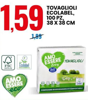 Eurospin TOVAGLIOLI ECOLABEL, 100 PZ, 38 X 38 CM offerta