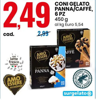 Eurospin CONI GELATO PANNA CAFFÈ, 6 PZ 450 G offerta