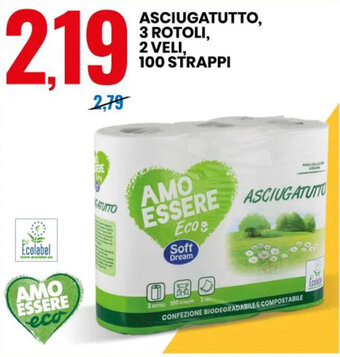 Eurospin ASCIUGATUTTO, 3 ROTOLI, 2 VELI, 100 STRAPPI offerta