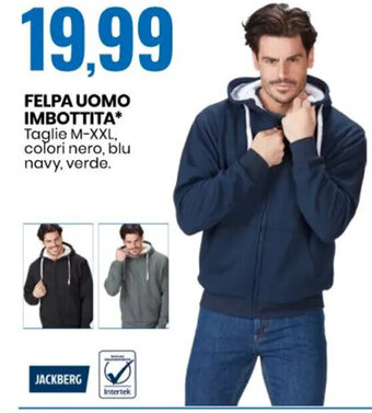 Eurospin FELPA UOMO IMBOTTITA Taglie M-XXL, colori nero, blu navy, verde. offerta