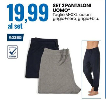 Eurospin SET 2 PANTALONI UOMO Taglie M-XXL, colori: grigio+nero, grigio+blu. offerta