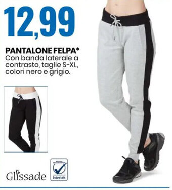 Eurospin PANTALONE FELPA Con banda laterale a contrasto, taglie S-XL, colori nero e grigio. offerta