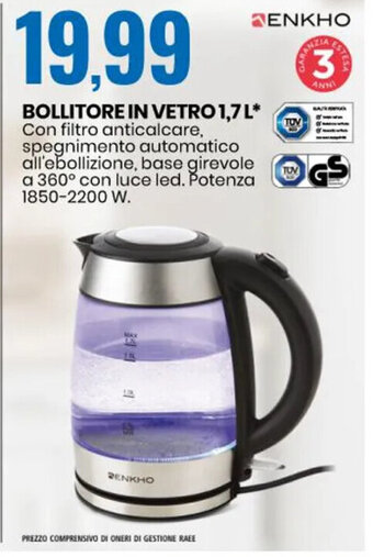 Eurospin BOLLITORE IN VETRO 1,7 L offerta