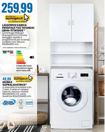 Eurospin LAVATRICE CARICA FRONTALE 7 KG 'HYUNDAI LBHN-71TW10G5 offerta