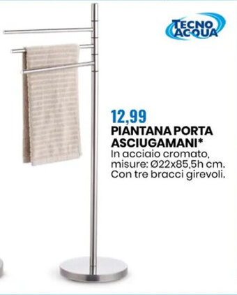 PIÁNTANA PORTA ASCIUGAMANI In acciaio cromato, misure: Ø22x85,5h cm. Con tre bracci girevoli.