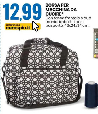 Eurospin BORSA PER MACCHINA DA CUCIRE Con tasca frontale e due manici imbottiti per il trasporto, 43x24x34 cm. offerta