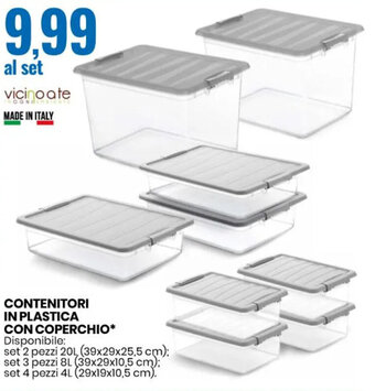 Eurospin CONTENITORI IN PLASTICA CON COPERCHIO Disponibile: set 2 pezzi 20L (39x29x25,5 cm): set 3 pezzi 8L (39x29x10,5 cm) offerta