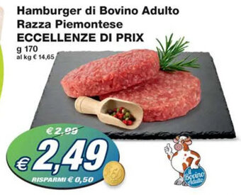 Prix Quality Hamburger di Bovino Adulto Razza Piemontese ECCELLENZE DI PRIX g 170 offerta