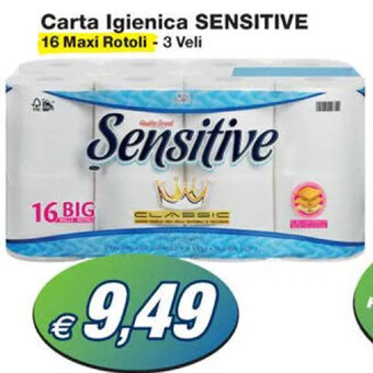 Prix Quality Carta Igienica SENSITIVE 16 Maxi Rotoli - 3 Veli offerta