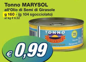 Tonno MARYSOL all'Olio di Semi di Girasole g 160 (g 104 sgocciolato)