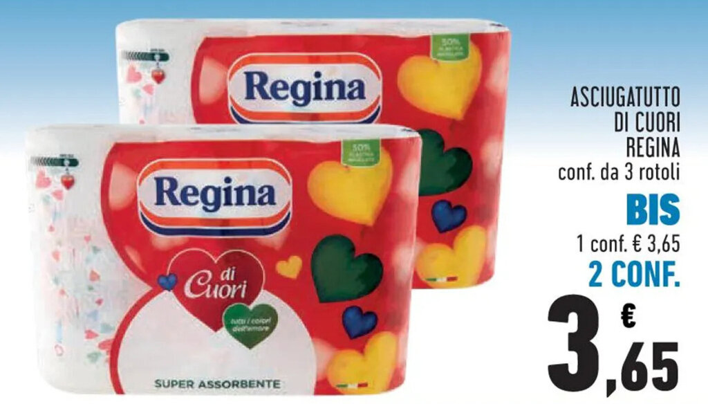 Conad ASCIUGATUTTO DI CUORI REGINA conf. da 3 rotoli 2 CONF. offerta