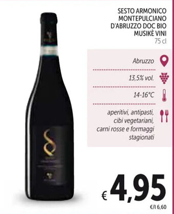 SESTO ARMONICO MONTEPULCIANO D'ABRUZZO DOC BIO MUSIKE VINI 75 cl