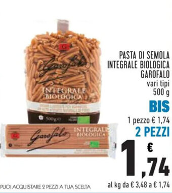 Conad PASTA DI SEMOLA INTEGRALE BIOLOGICA GAROFALO vari tipi 500 g offerta