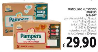 Spazio Conad PANNOLINI O MUTANDINO PAMPERS BABY-DRY 4-9 kg 172 pezzi offerta