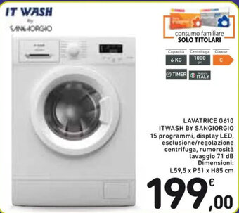 Spazio Conad LAVATRICE G610 ITWASH BY SANGIORGIO offerta