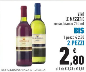 Conad VINO LE MASSERIE rosso, bianco 750 ml offerta