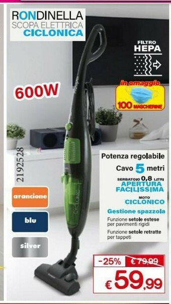 Satur Kooper Rondinella Scopa Elettrica Ciclonica 600W offerta