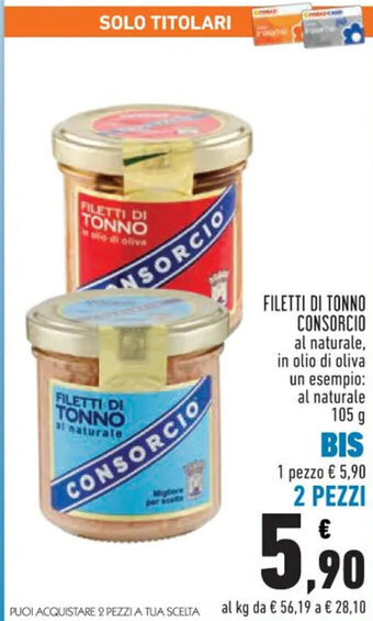 Conad FILETTI DI TONNO CONSORCIO al naturale, 105 g offerta