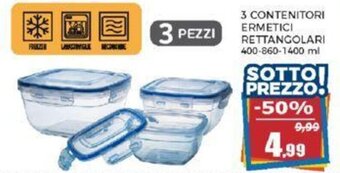 Happy Casa 3 CONTENITORI ERMETICI RETTANGOLARI 400-860-1400 ml offerta