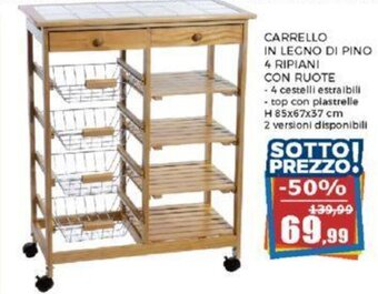 Happy Casa CARRELLO IN LEGNO DI PINO 4 RIPIANI CON RUOTE offerta