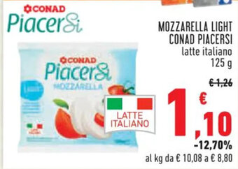 Conad MOZZARELLA LIGHT CONAD PIACERSI latte italiano 125 g offerta